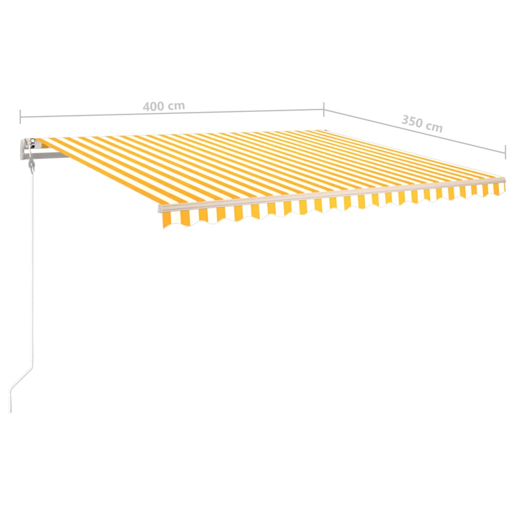 markise m. LED 4x3,5 m manuel betjening gul og hvid