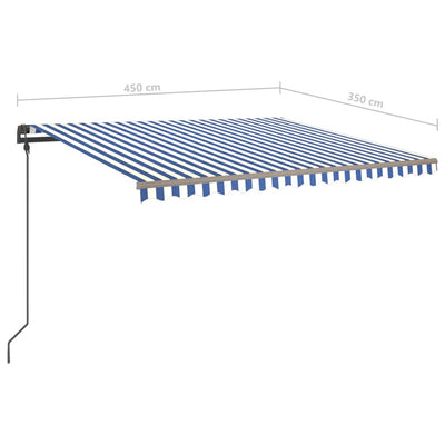 markise med LED-lys 4,5x3,5 m manuel betjening blå og hvid