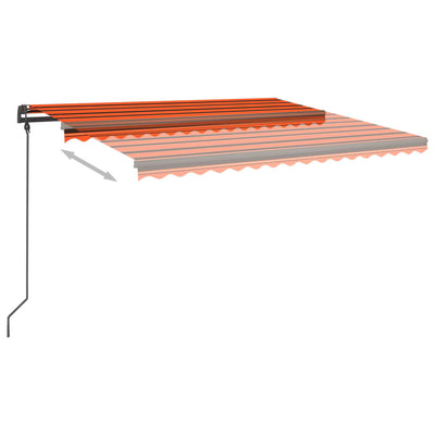 markise m. LED-lys 4,5x3,5 m manuel betjening orange og brun