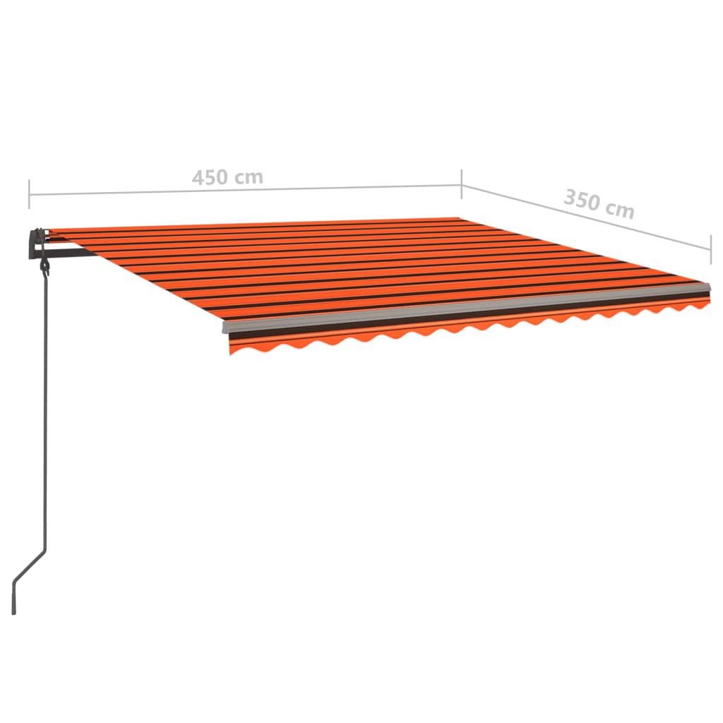 markise m. LED-lys 4,5x3,5 m manuel betjening orange og brun