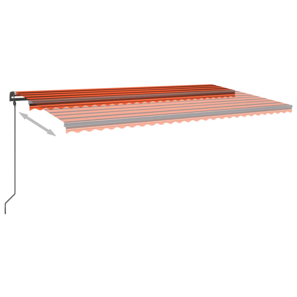 markise m. LED-lys 6x3,5 m manuel betjening orange og brun