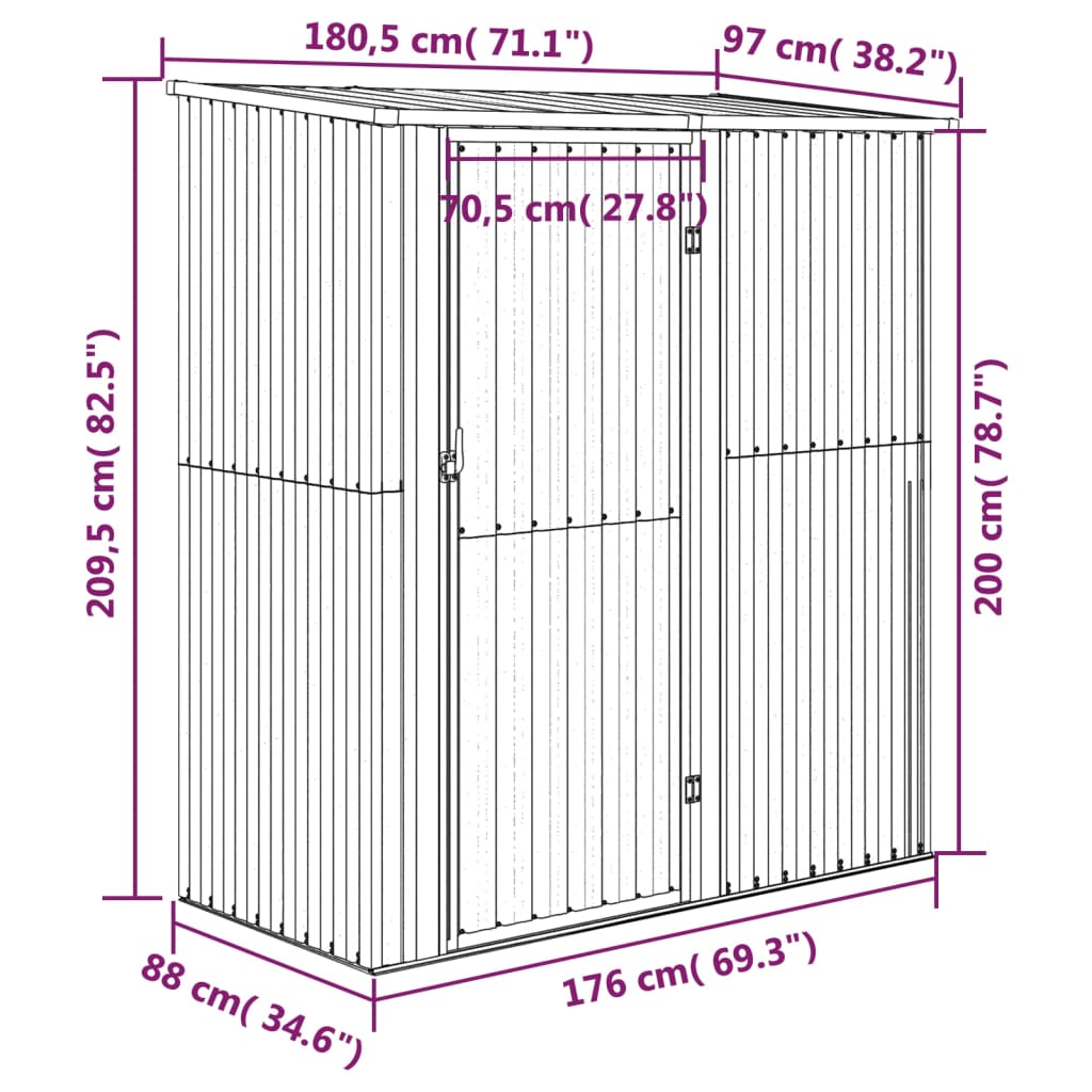 haveskur 180,5x97x209,5 galvaniseret stål grøn