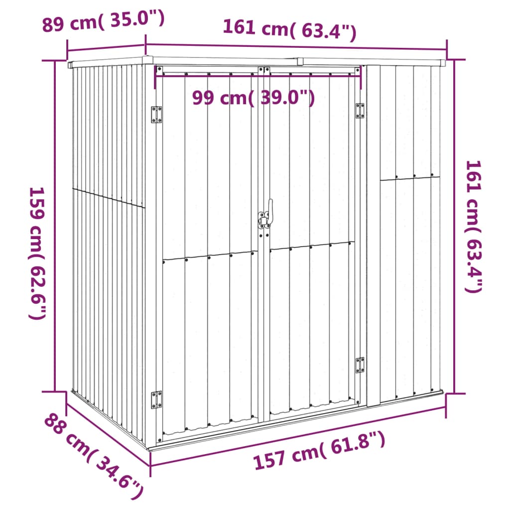 redskabsskur til haven 161x89x161 cm galvaniseret stål antracit