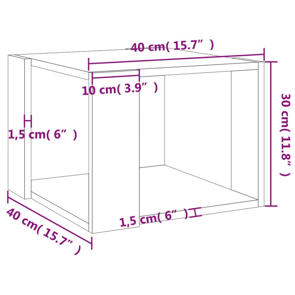 sofabord 40x40x30 cm konstrueret træ sonoma-eg