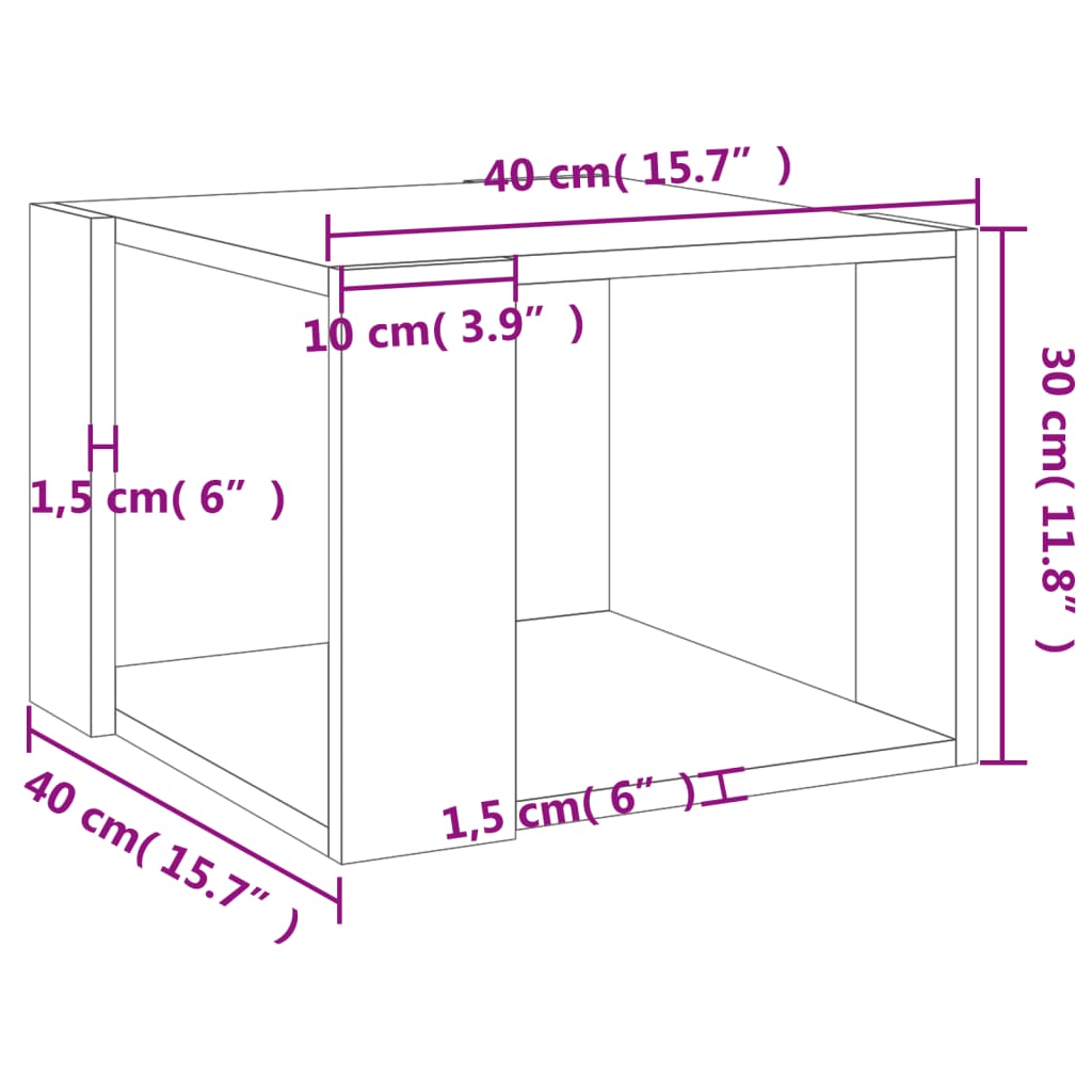 sofabord 40x40x30 cm konstrueret træ betongrå