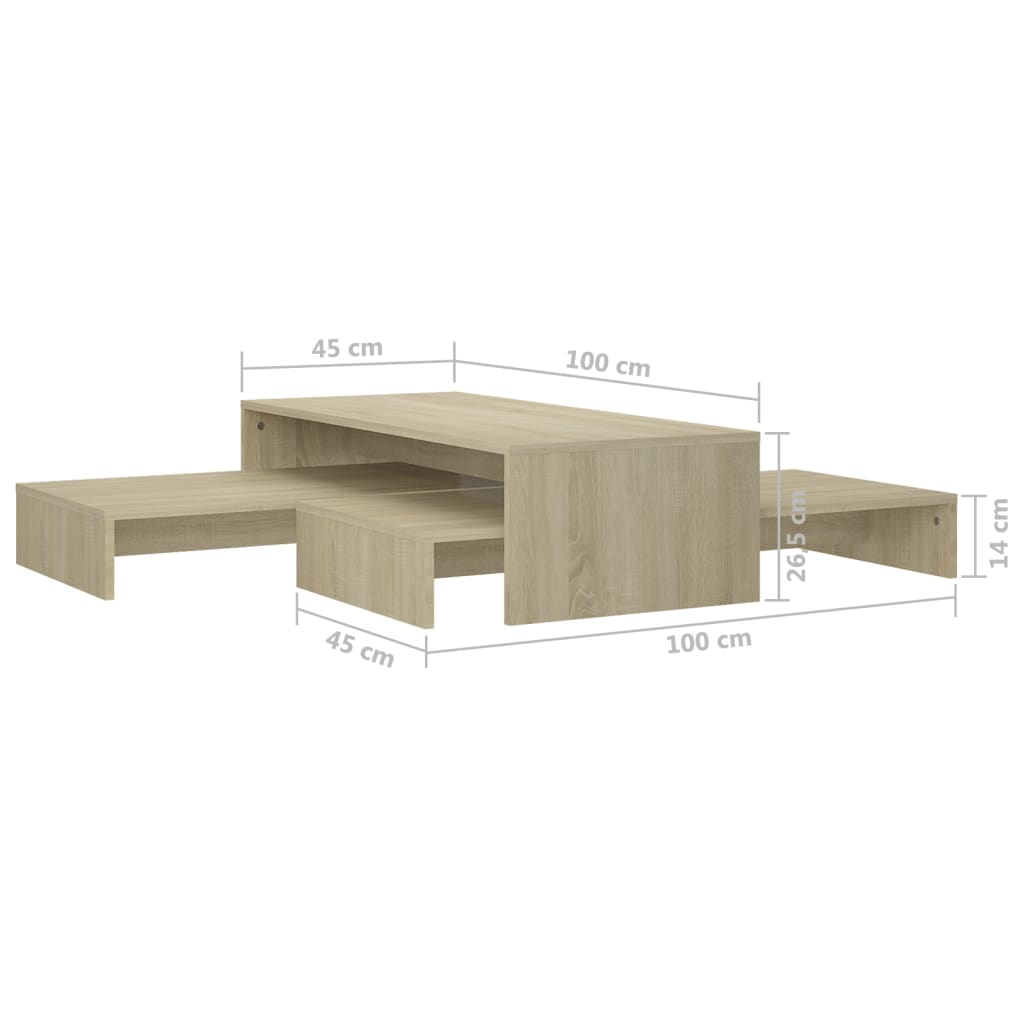 sofabordssæt 100x100x26,5 cm konstrueret træ sonoma-eg