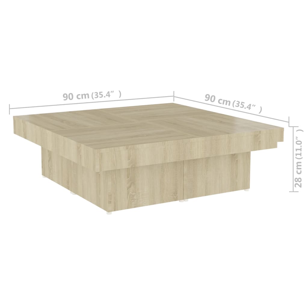 sofabord 90x90x28 cm konstrueret træ sonoma-eg