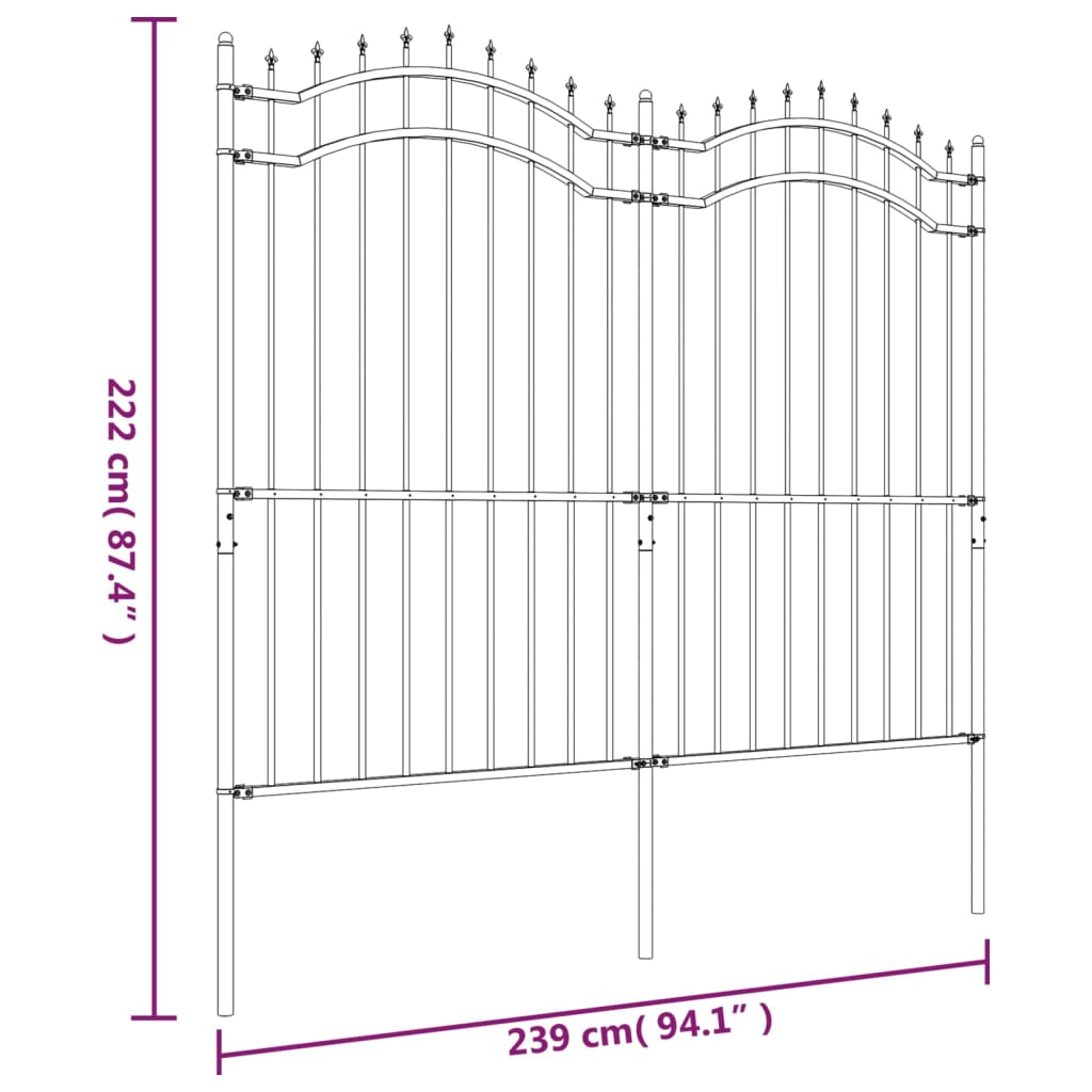 havehegn med spydtop 222 cm pulverlakeret stål sort