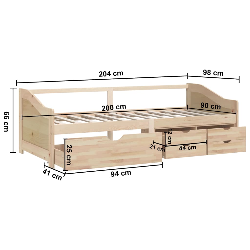 3-personers daybed med skuffer 90x200 cm massivt fyrretræ