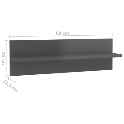 væghylder 4 stk. 60x11,5x18 cm konstrueret træ grå højglans