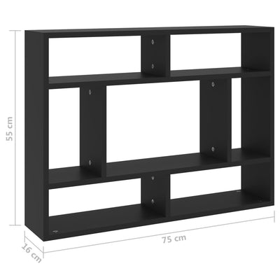 vægreol 75x16x55 cm konstrueret træ sort