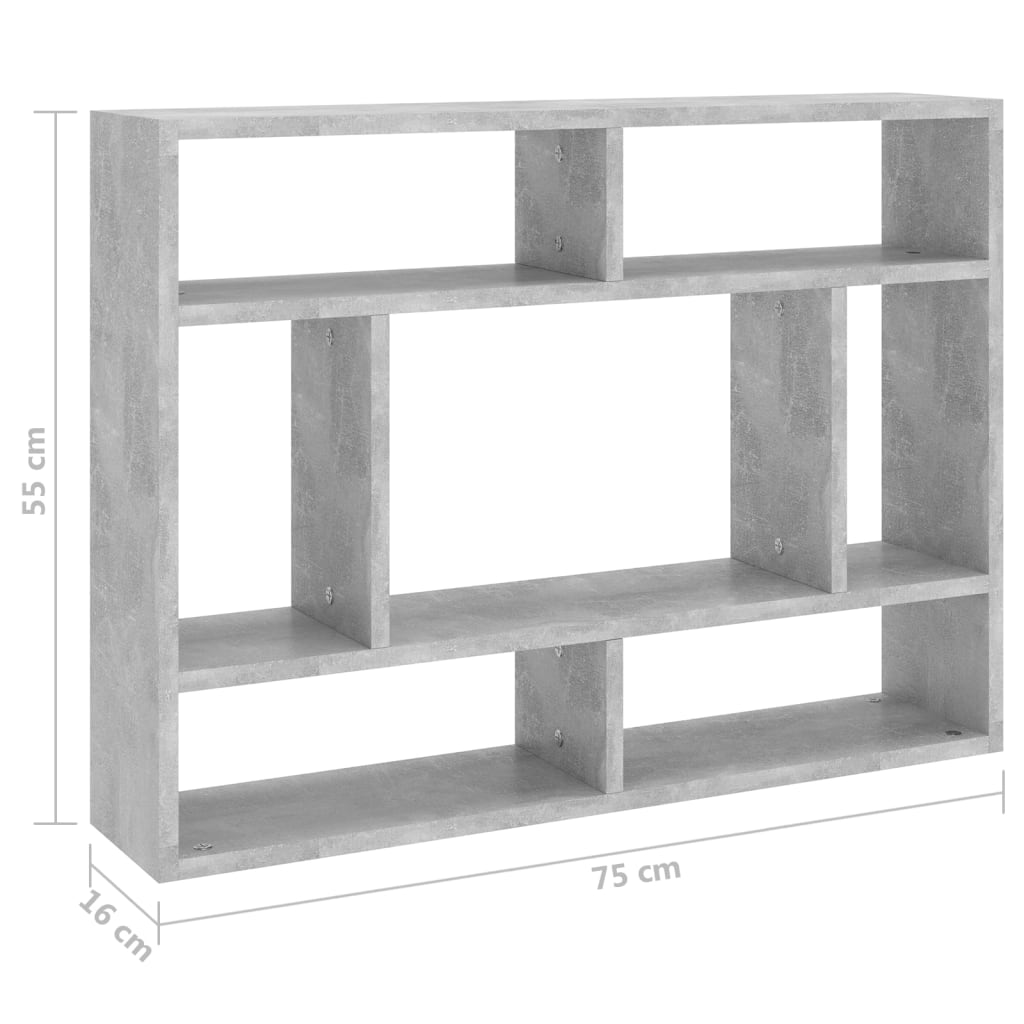 væghylde 75x16x55 cm konstrueret træ betongrå