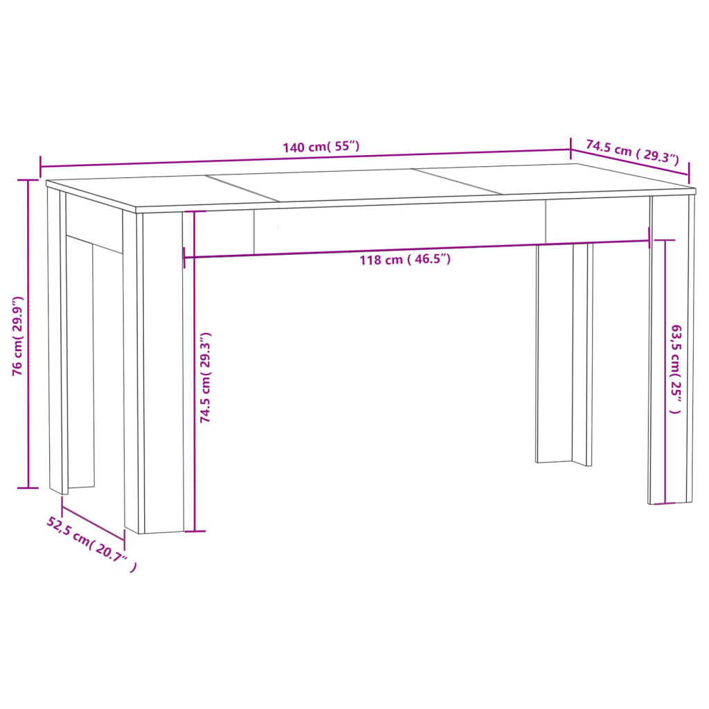 spisebord 140x74,5x76 cm konstrueret træ hvid