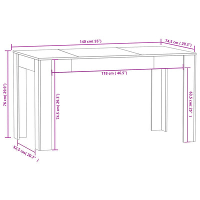 spisebord 140x74,5x76 cm konstrueret træ hvid