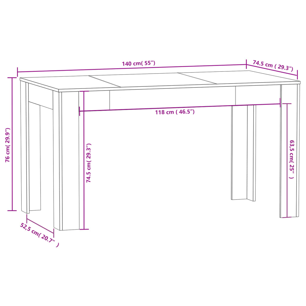 spisebord 140x74,5x76 cm konstrueret træ sonoma-eg