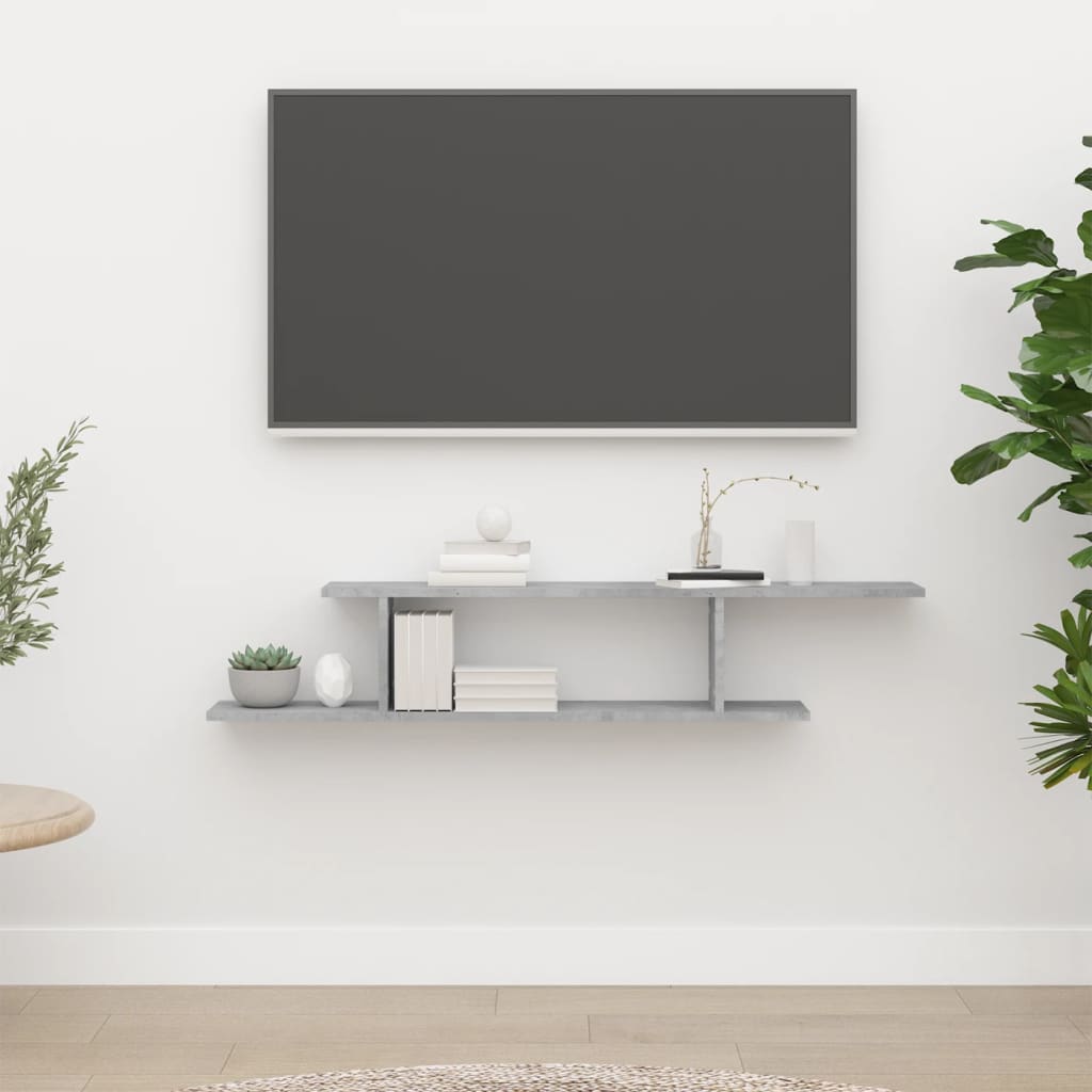 væghængt tv-hylde 125x18x23 cm konstrueret træ betongrå