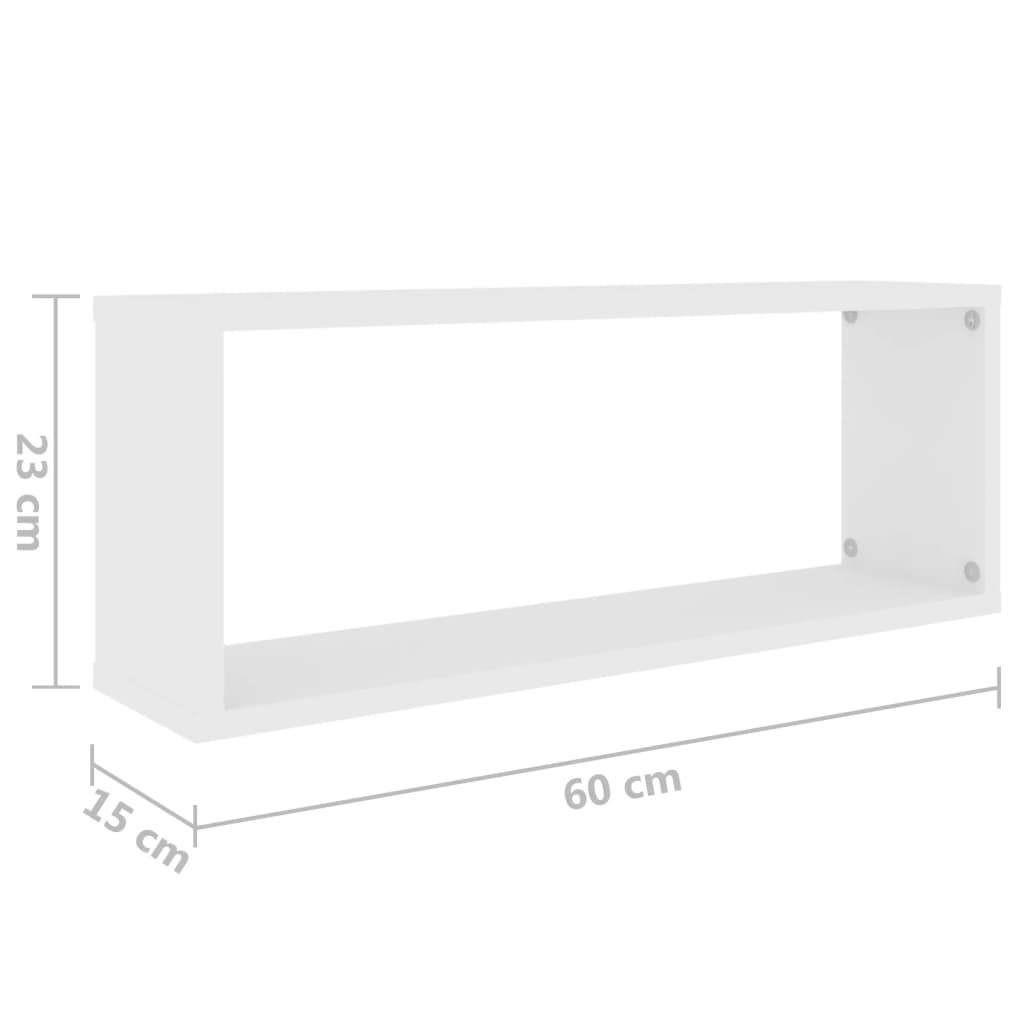 væghylder 2 stk. 60x15x23 cm kubeformet konstrueret træ hvid