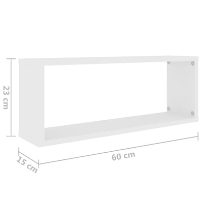 væghylder 2 stk. 60x15x23 cm kubeformet konstrueret træ hvid