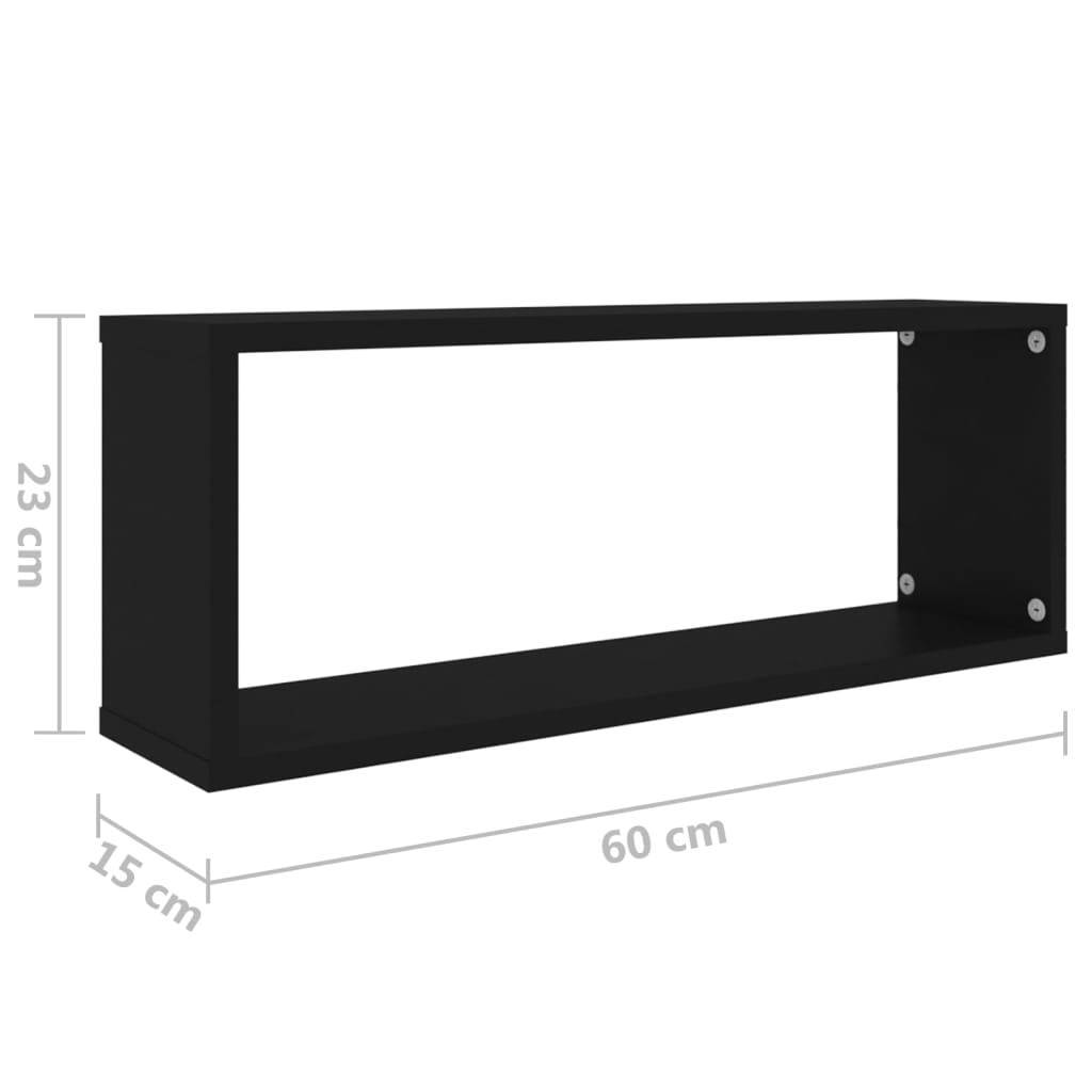 væghylder 4 stk. 60x15x23 cm kubeformet konstrueret træ sort