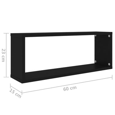 væghylder 4 stk. 60x15x23 cm kubeformet konstrueret træ sort