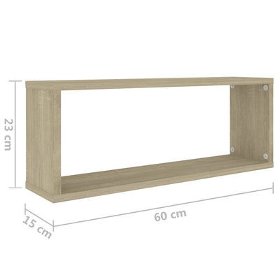 væghylder 2stk. 60x15x23cm kubeformet konstrueret træ sonoma-eg