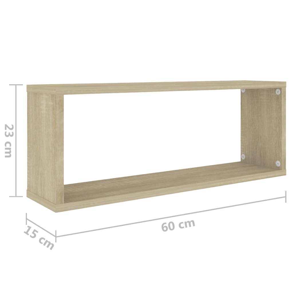 væghylder 6stk. 60x15x23cm kubeformet konstrueret træ sonoma-eg