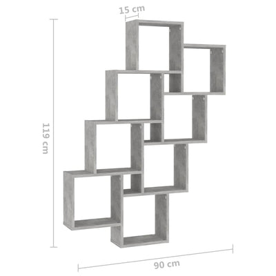 væghylde 90x15x119 cm kubeformet konstrueret træ betongrå