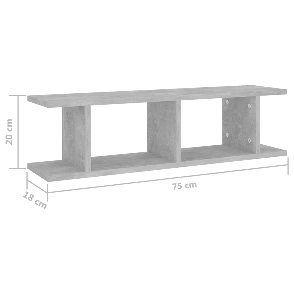 væghylder 2 stk. 75x18x20 cm konstrueret træ betongrå