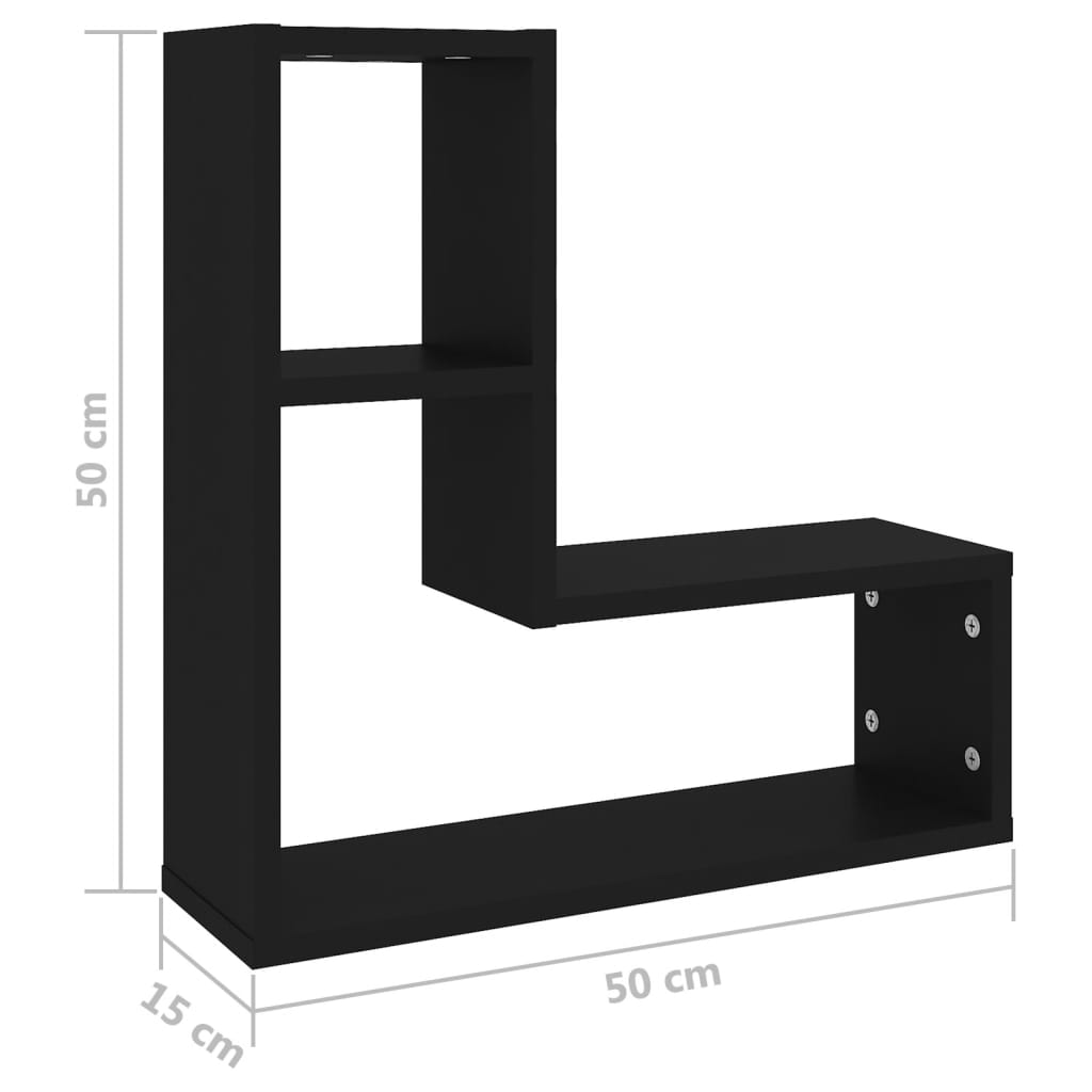 væghængte kubehylder 2 stk. 50x15x50 cm konstrueret træ sort