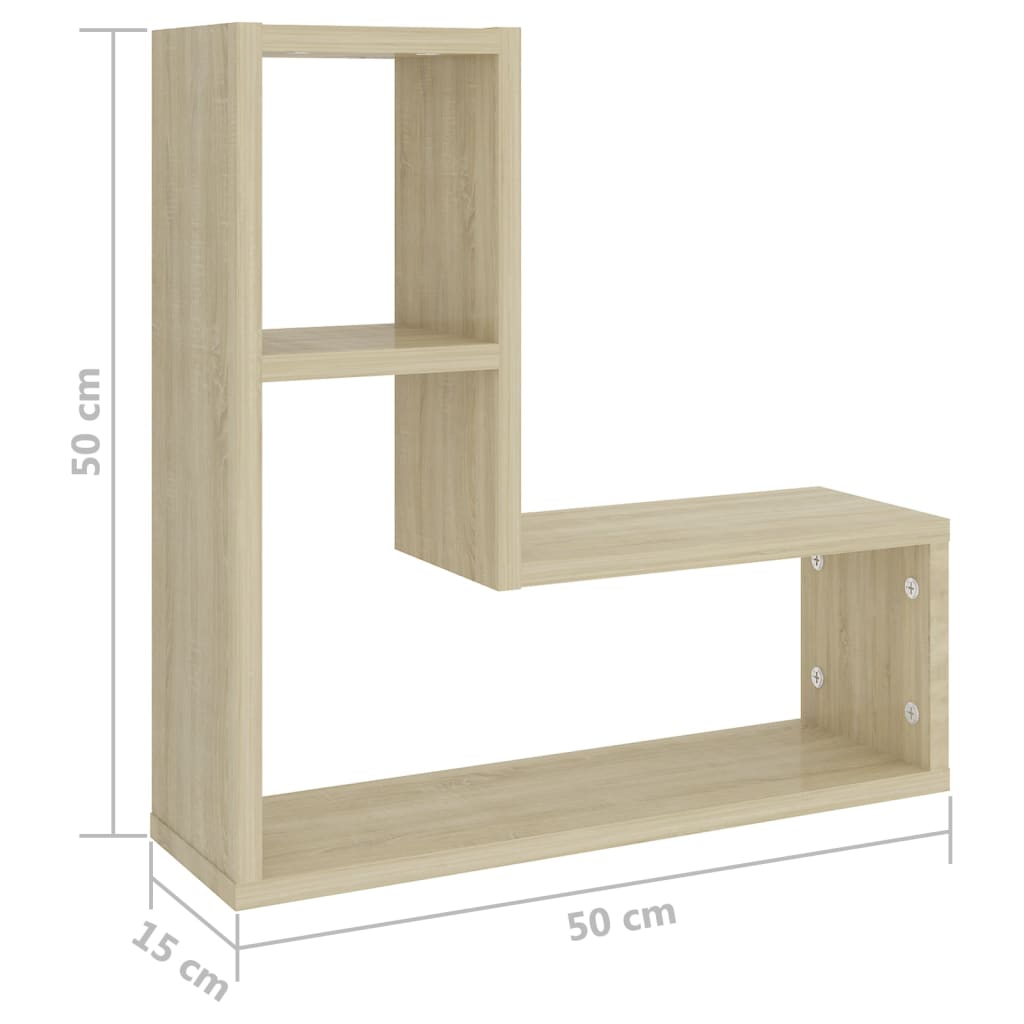 væghylder 2 stk. 50x15x50 cm konstrueret træ sonoma-eg