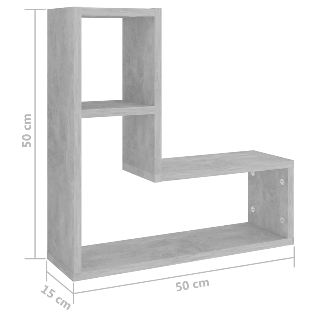 væghylder 2 stk. 50x15x50 cm konstrueret træ betongrå