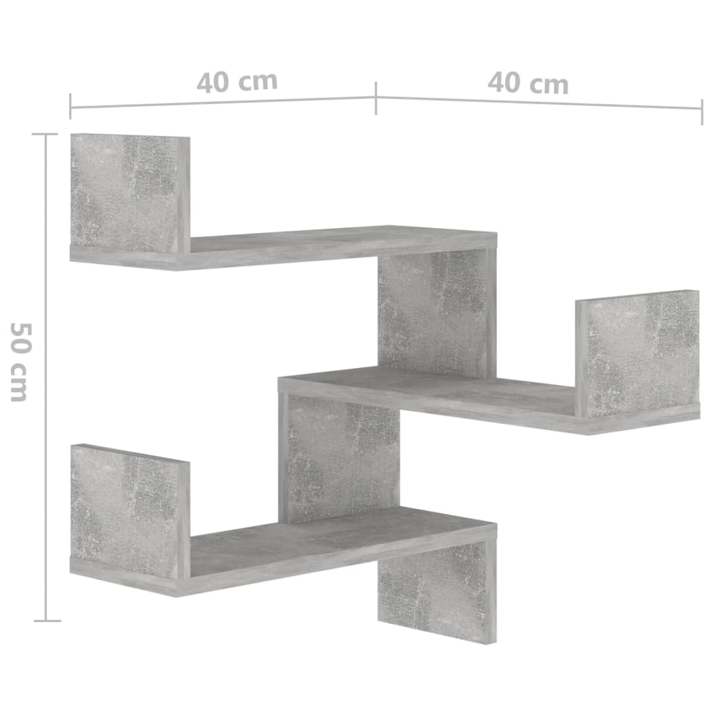 væghængt hjørnehylde 40x40x50 cm konstrueret træ betongrå