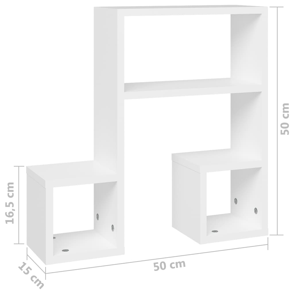 væghængte kubehylder 2 stk. 50x15x50 cm konstrueret træ hvid