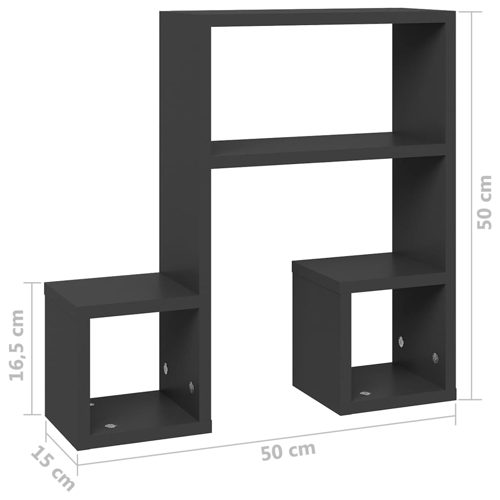 væghængte kubehylder 2 stk. 50x15x50 cm konstrueret træ grå