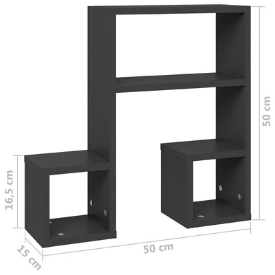 væghængte kubehylder 2 stk. 50x15x50 cm konstrueret træ grå