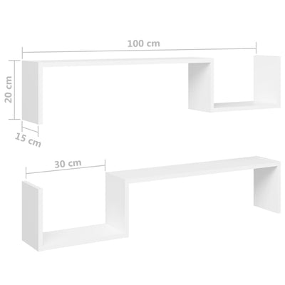 væghængte hylder 2 stk. 100x15x20 konstrueret træ hvid