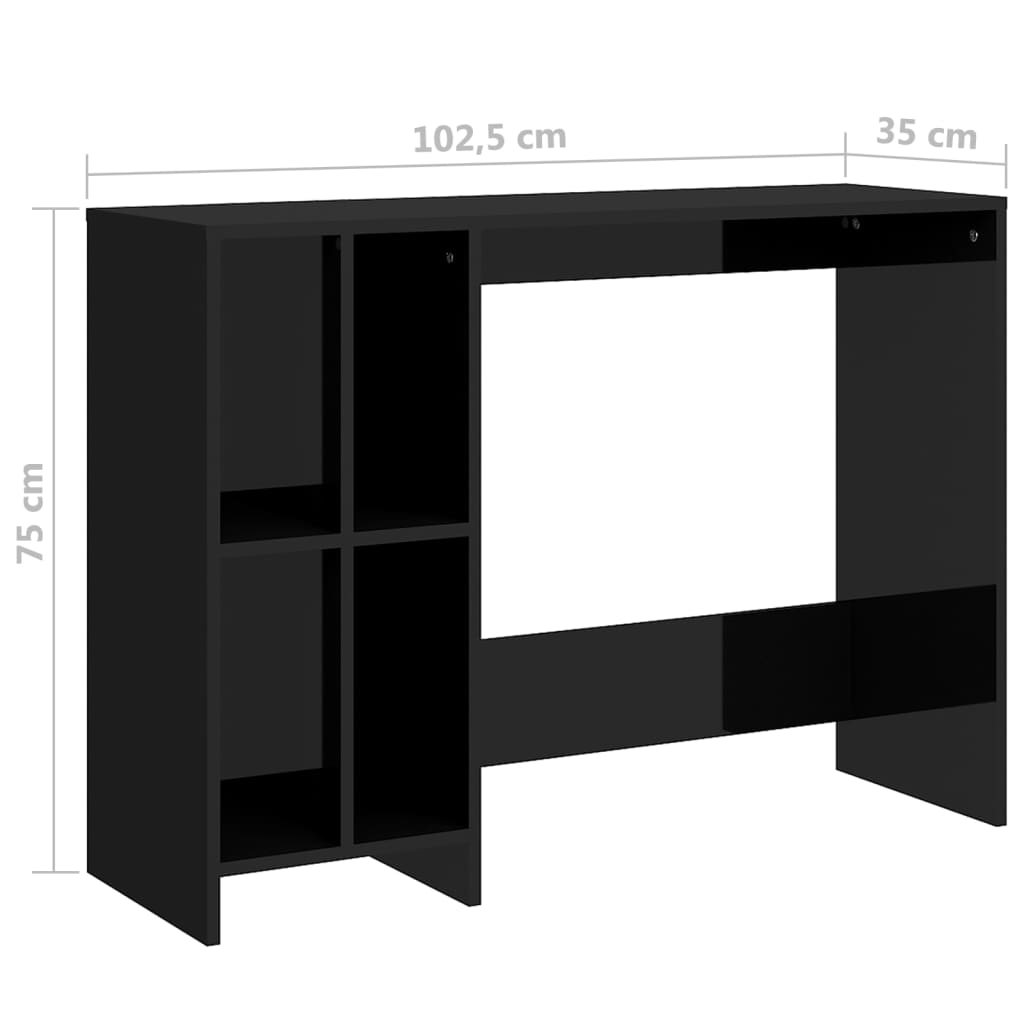 skrivebord 102,5x35x75 cm konstrueret træ sort højglans