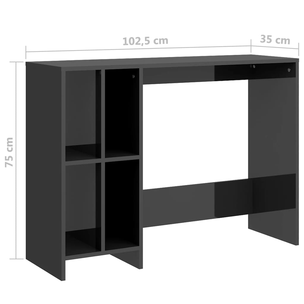 skrivebord 102,5x35x75 cm konstrueret træ grå højglans