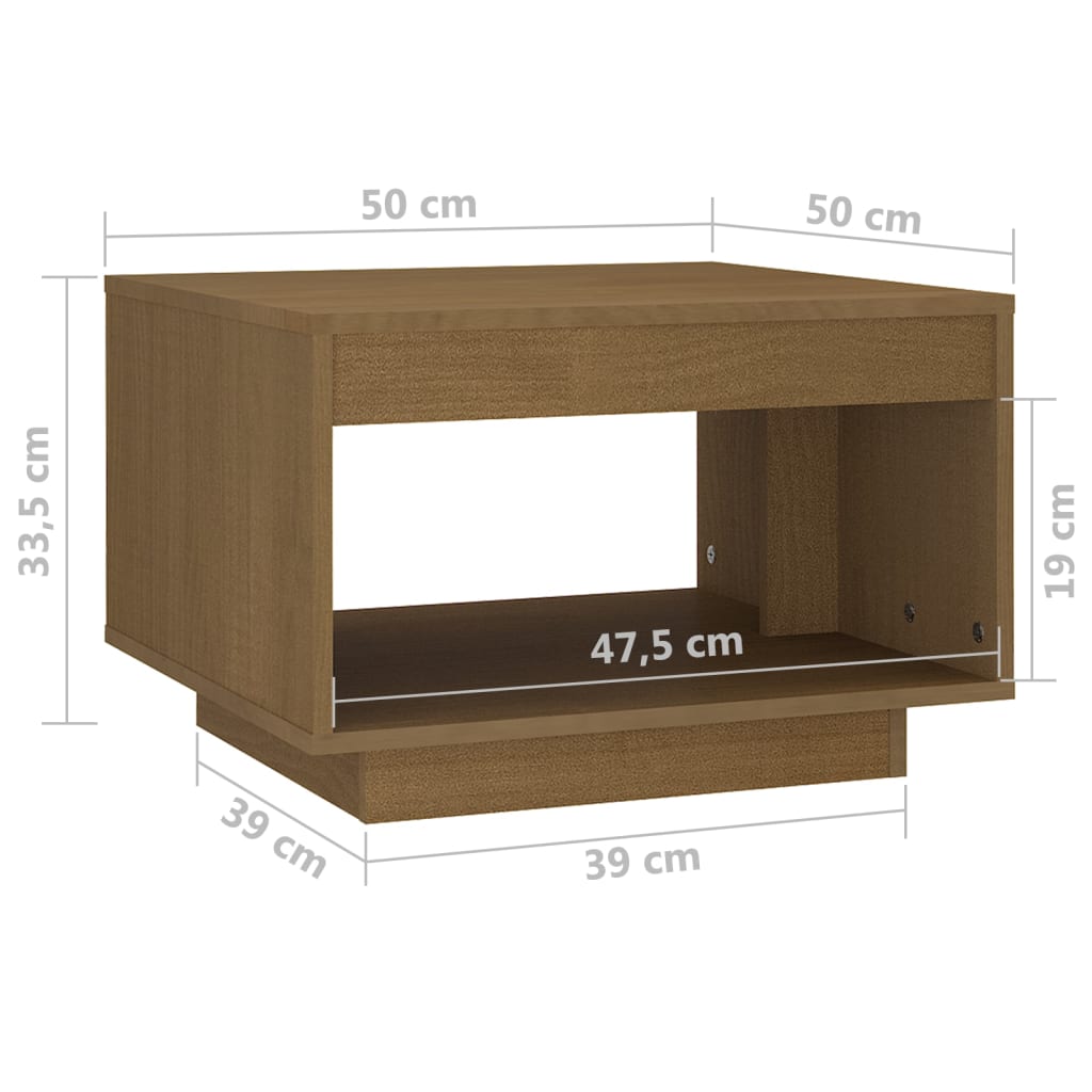 sofabord 50x50x33,5 cm massivt fyrretræ gyldenbrun