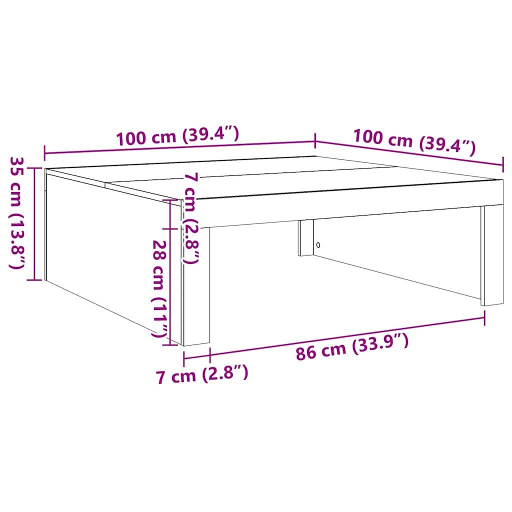 sofabord 100x100x35 cm konstrueret træ hvid