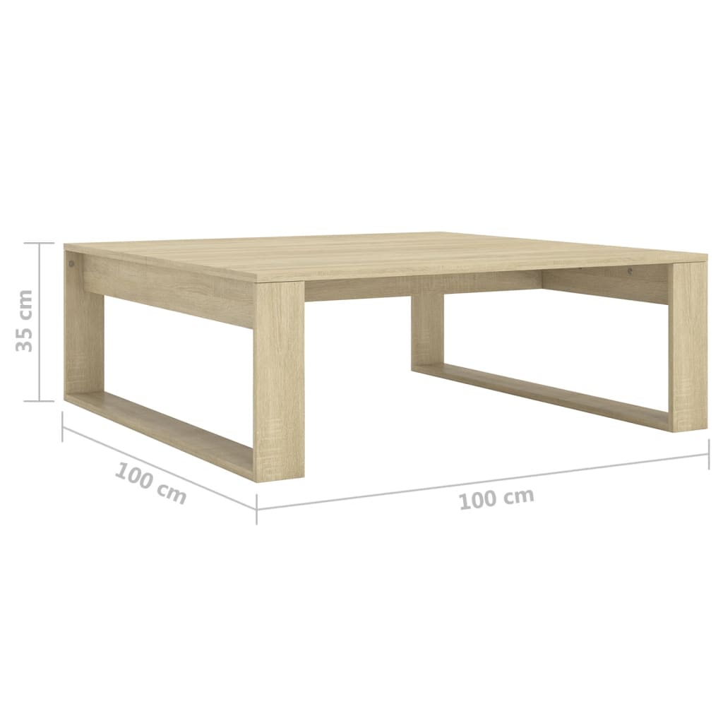 sofabord 100x100x35 cm konstrueret træ røget egetræsfarve