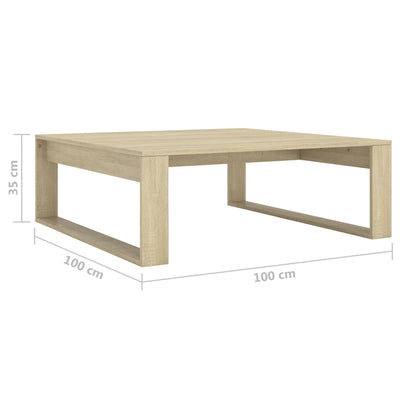 sofabord 100x100x35 cm konstrueret træ røget egetræsfarve