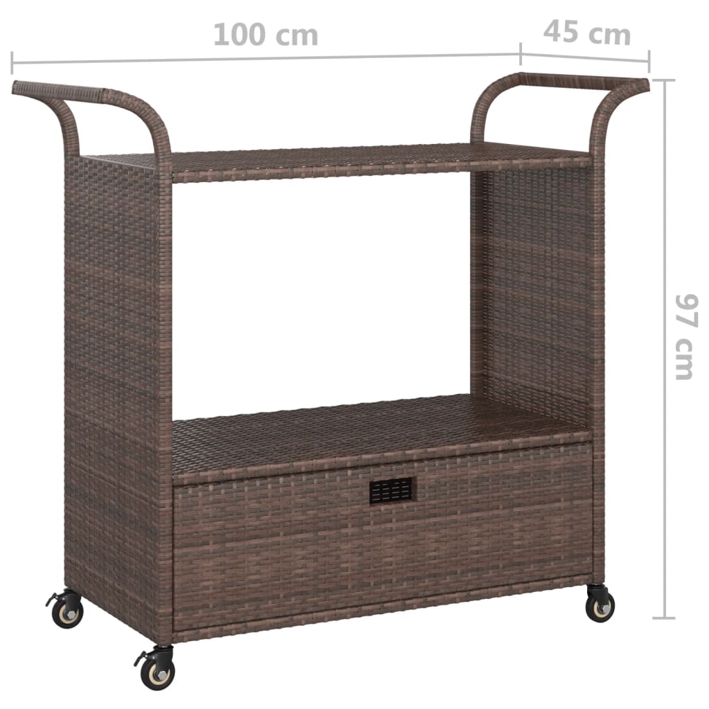 barvogn med skuffe 100x45x97 cm polyrattan brun