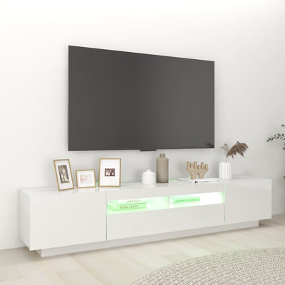 tv-skab med LED-lys 200x35x40 cm hvid højglans