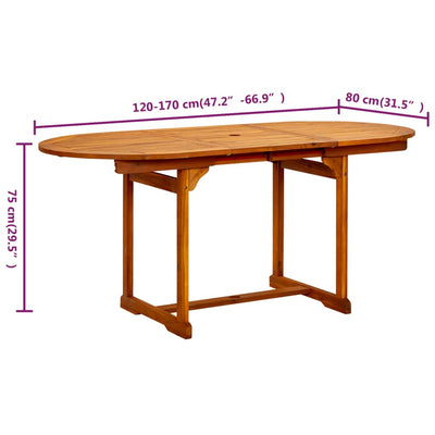 havebord (120-170)x80x75 cm massivt akacietræ