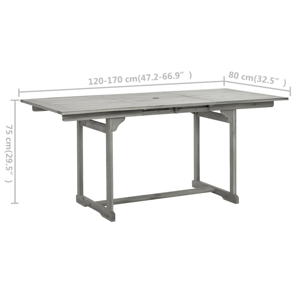 havebord (120-170)x80x75 cm massivt akacietræ