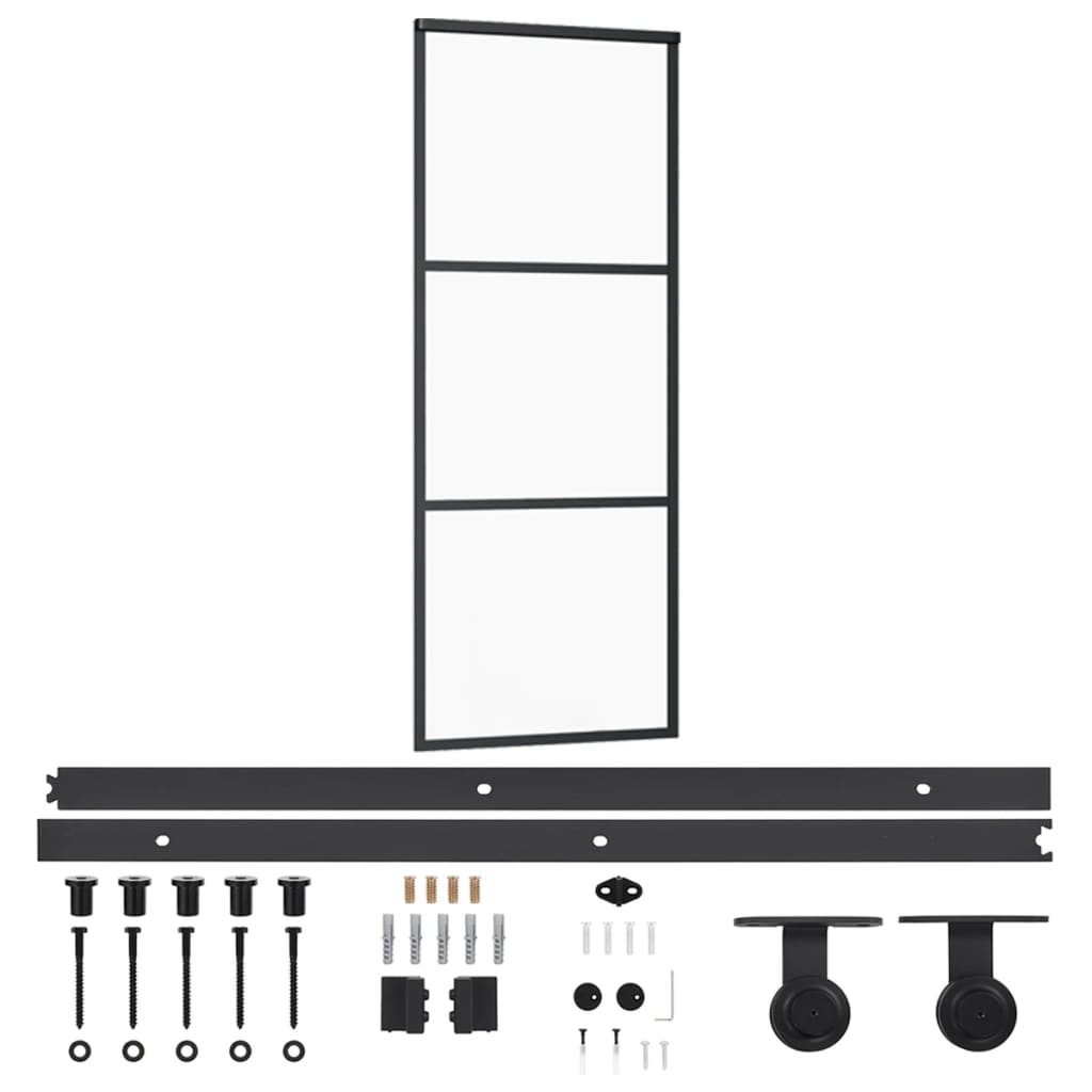 skydedør m. monteringssæt 76x205 cm sikkerhedsglas og aluminium