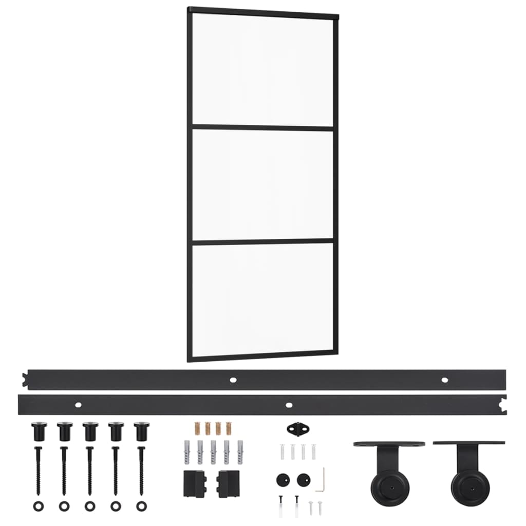 skydedør m. monteringssæt 90x205 cm sikkerhedsglas og aluminium