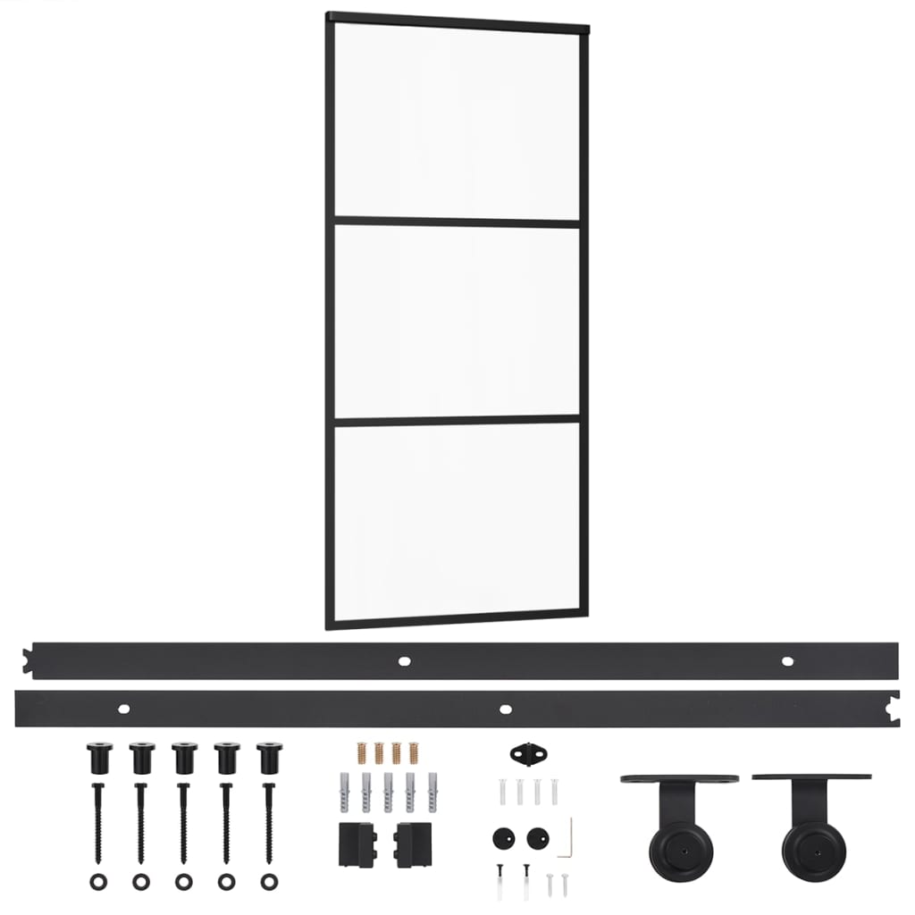 skydedør m. monteringssæt 90x205 cm sikkerhedsglas og aluminium