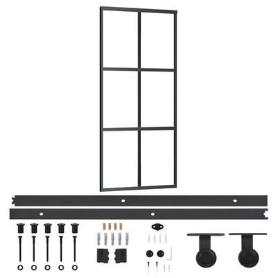 skydedør m. monteringssæt 90x205 cm sikkerhedsglas og aluminium